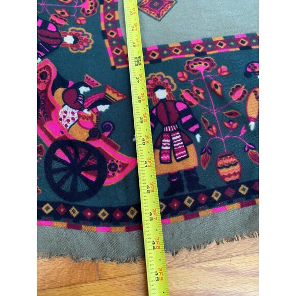 Vintage Cornelia James Rayon Scarf, Made in Italy, 44" x 42", Folk Art Print - Picture 7 of 9